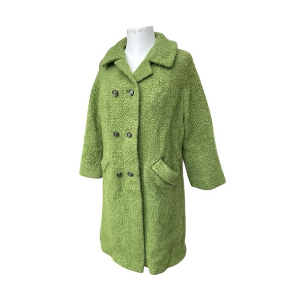 Vintage 1960s Green Wool Boucle Double Breasted Coat MINT Jackie O Chic Womens M - Picture 1 of 15